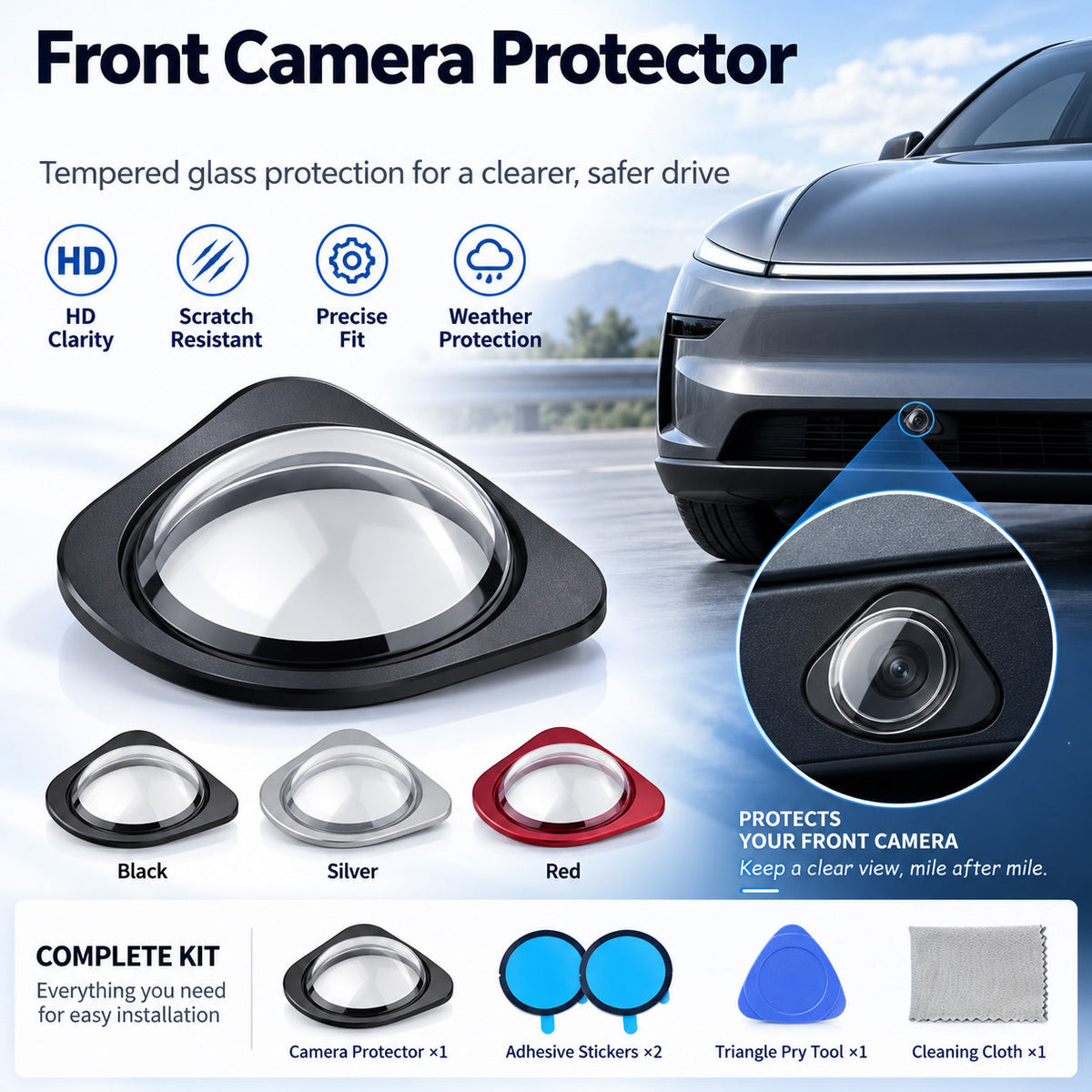 🚗 Car Front Camera Lens Protector - Tempered Glass & Aluminum Alloy Cover 🛡️