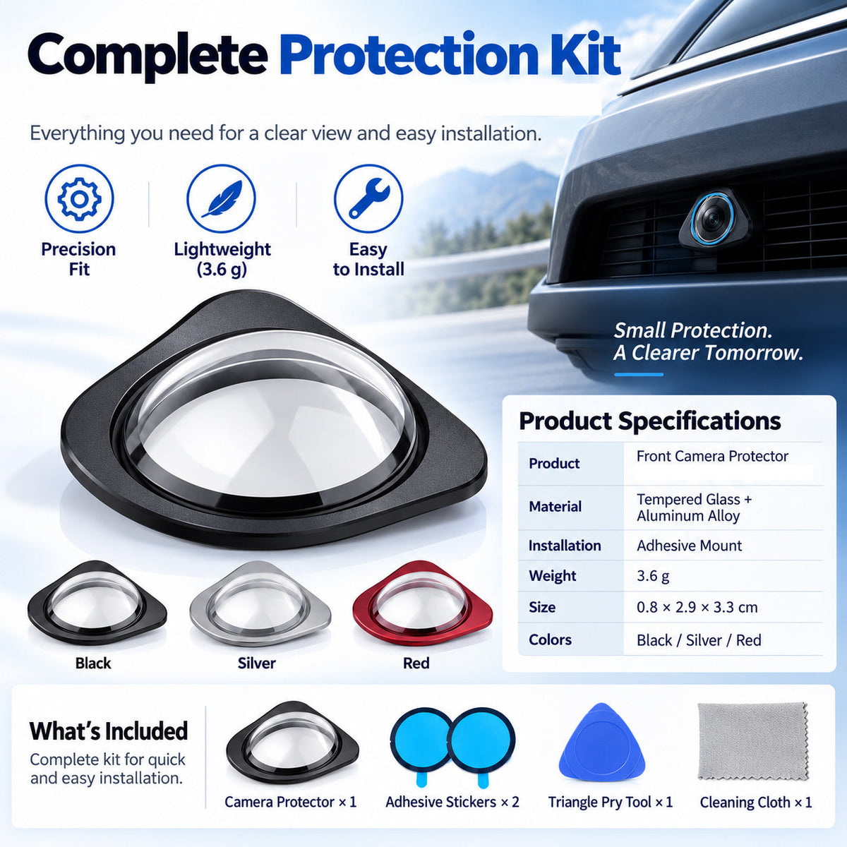 🚗 Car Front Camera Lens Protector - Tempered Glass & Aluminum Alloy Cover 🛡️