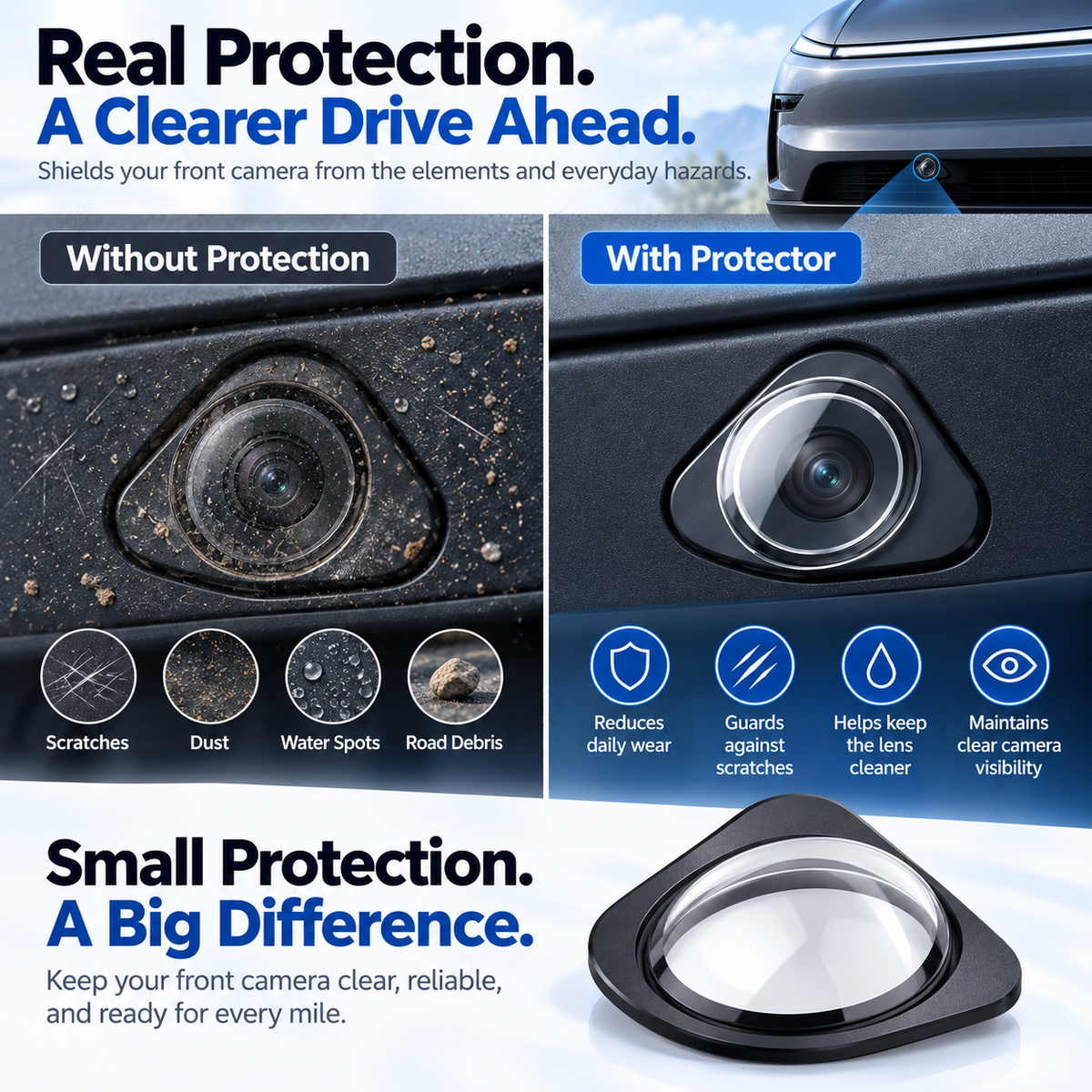 🚗 Car Front Camera Lens Protector - Tempered Glass & Aluminum Alloy Cover 🛡️