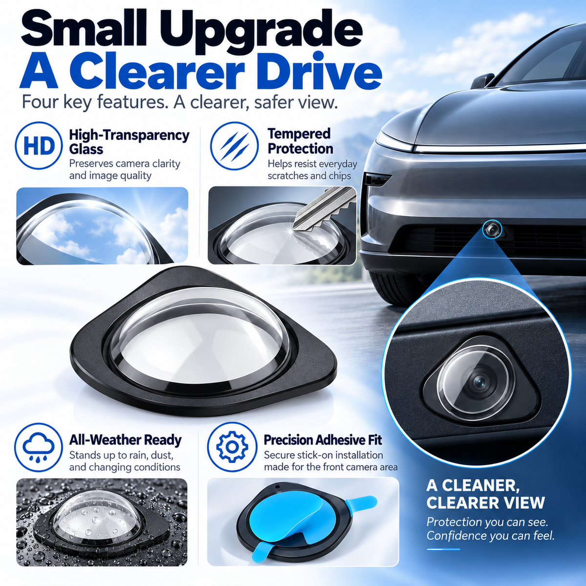 🚗 Car Front Camera Lens Protector - Tempered Glass & Aluminum Alloy Cover 🛡️