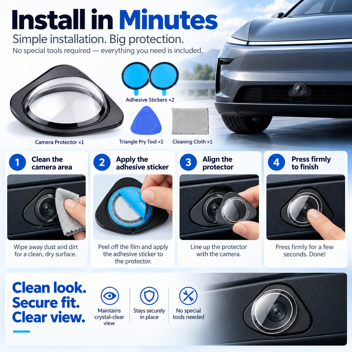🚗 Car Front Camera Lens Protector - Tempered Glass & Aluminum Alloy Cover 🛡️