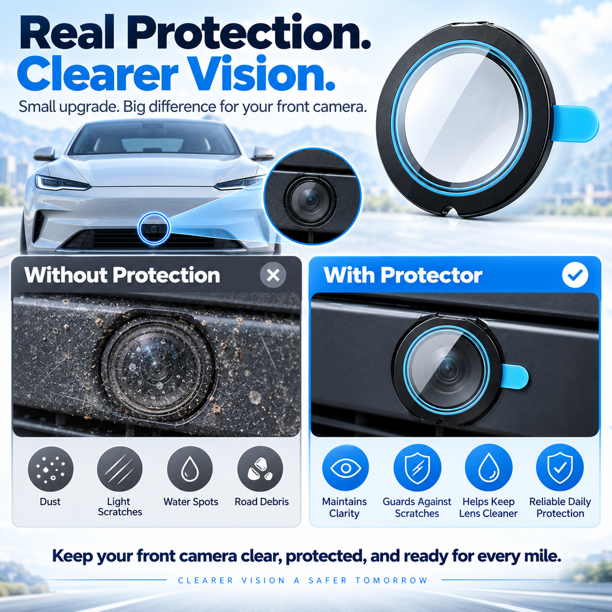 🚗 Car Front Camera Lens Protector - Tempered Glass & Aluminum Alloy Cover 🛡️