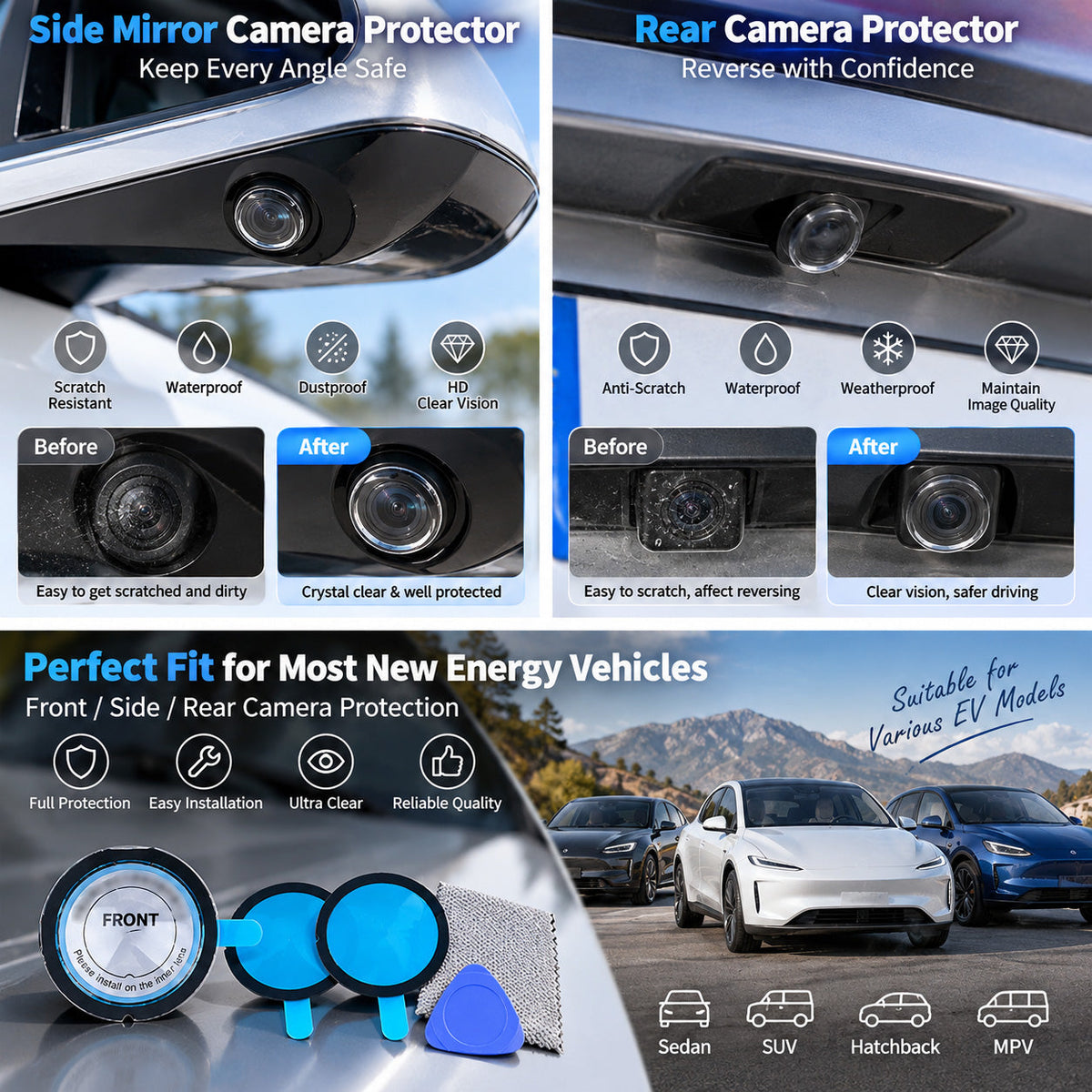 🚗 Car Front Camera Lens Protector - Tempered Glass & Aluminum Alloy Cover 🛡️