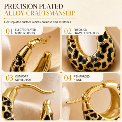 🐆 Sculpted Leopard Huggie Hoop Earrings - Lightweight Enamel Hoops ✨