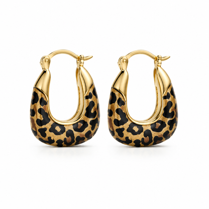 🐆 Sculpted Leopard Huggie Hoop Earrings - Lightweight Enamel Hoops ✨