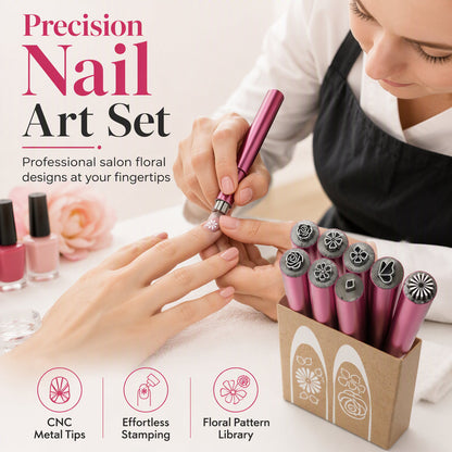 💅 Nail Art Stamp Pen Set – Easy Floral & Butterfly Pattern Tool for DIY Manicures