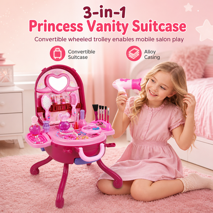 👑 3-in-1 Princess Vanity Suitcase Toy Set - Pretend Beauty Salon 💄