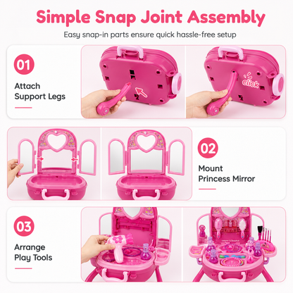 👑 3-in-1 Princess Vanity Suitcase Toy Set - Pretend Beauty Salon 💄