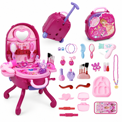 👑 3-in-1 Princess Vanity Suitcase Toy Set - Pretend Beauty Salon 💄
