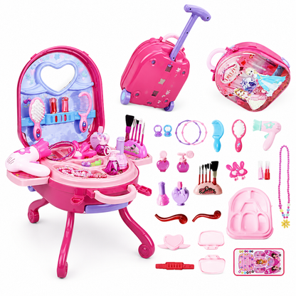 👑 3-in-1 Princess Vanity Suitcase Toy Set - Pretend Beauty Salon 💄