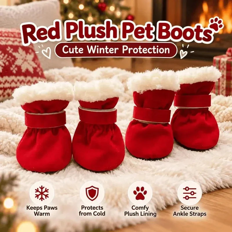 🐾 Non-Slip Plush Lined Winter Dog Boots Set (4Pcs) - Warm Paw Protector
