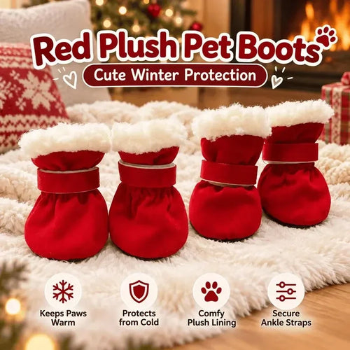 🐾 Non-Slip Plush Lined Winter Dog Boots Set (4Pcs) - Warm Paw Protector