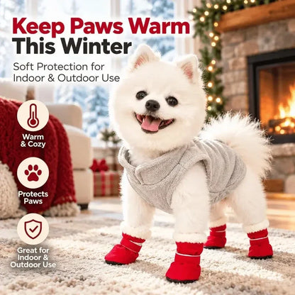 🐾 Non-Slip Plush Lined Winter Dog Boots Set (4Pcs) - Warm Paw Protector