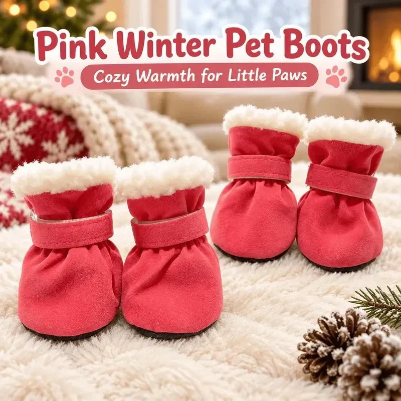 🐾 Non-Slip Plush Lined Winter Dog Boots Set (4Pcs) - Warm Paw Protector