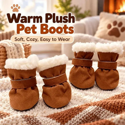 🐾 Non-Slip Plush Lined Winter Dog Boots Set (4Pcs) - Warm Paw Protector