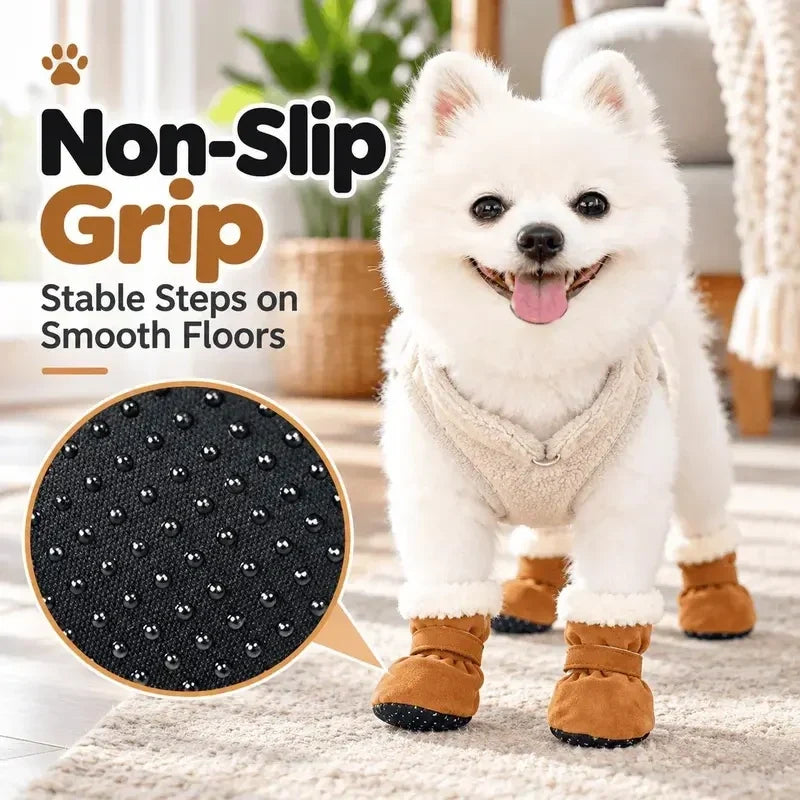 🐾 Non-Slip Plush Lined Winter Dog Boots Set (4Pcs) - Warm Paw Protector