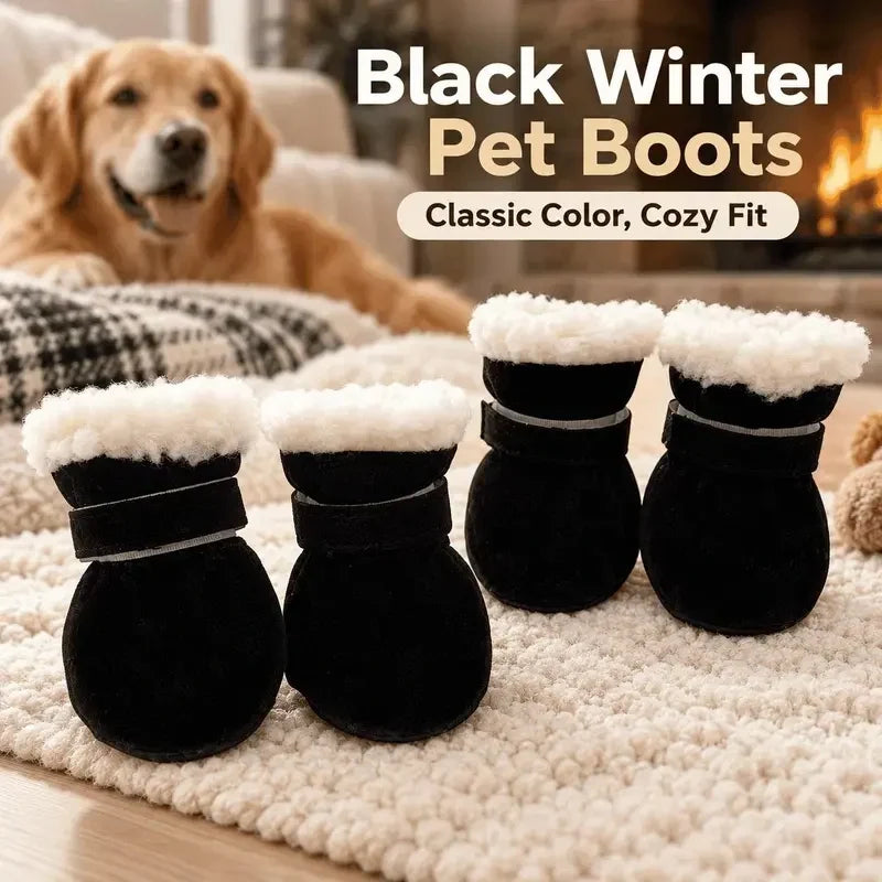 🐾 Non-Slip Plush Lined Winter Dog Boots Set (4Pcs) - Warm Paw Protector