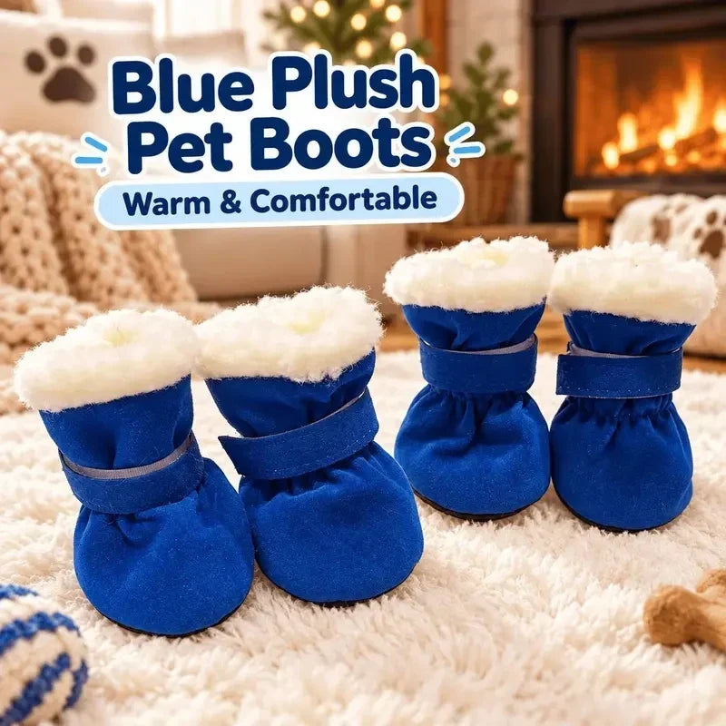 🐾 Non-Slip Plush Lined Winter Dog Boots Set (4Pcs) - Warm Paw Protector