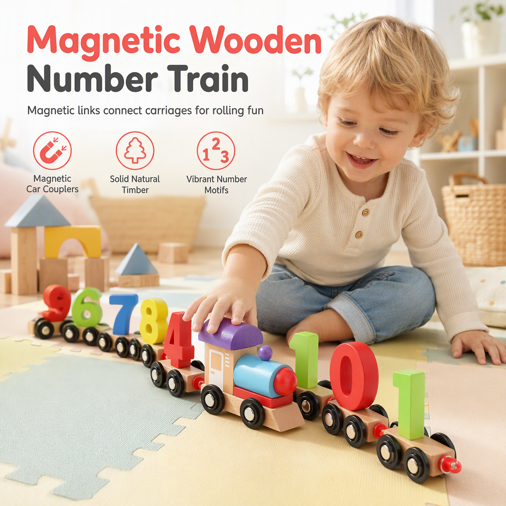 🚂 Magnetic Wooden Number Train Set - Educational Toddler Toy 🔢