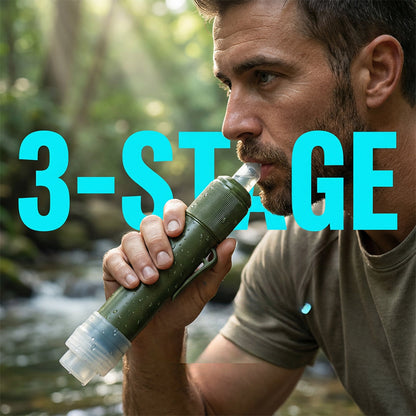 🏕️ 3-Stage Tactical Portable Water Purifier Straw for Hiking & Survival 💧