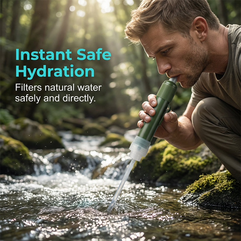 🏕️ 3-Stage Tactical Portable Water Purifier Straw for Hiking & Survival 💧