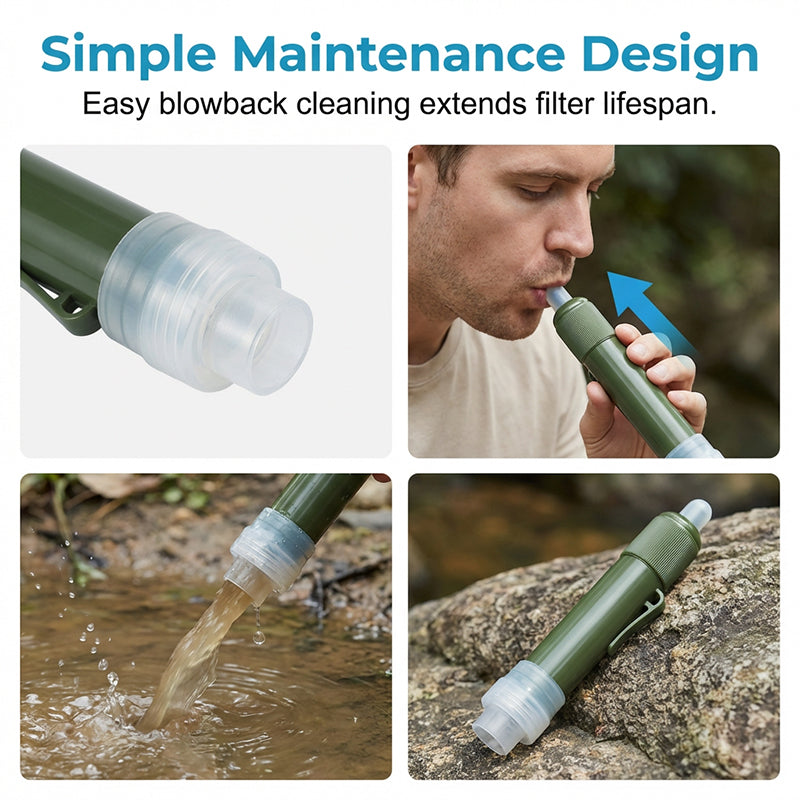 🏕️ 3-Stage Tactical Portable Water Purifier Straw for Hiking & Survival 💧