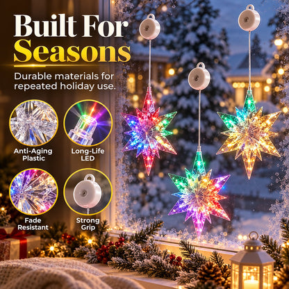 🎄 Cordless LED Christmas Window Hanging Lights with Warm Amber Glow ❄️