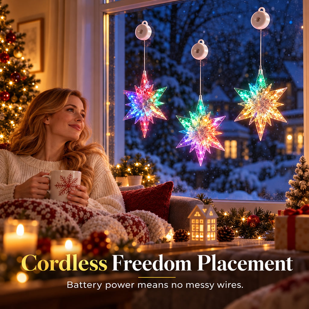 🎄 Cordless LED Christmas Window Hanging Lights with Warm Amber Glow ❄️