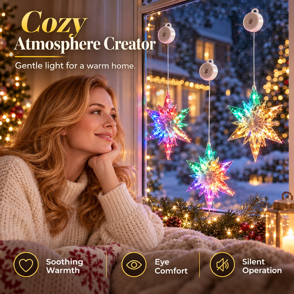 🎄 Cordless LED Christmas Window Hanging Lights with Warm Amber Glow ❄️