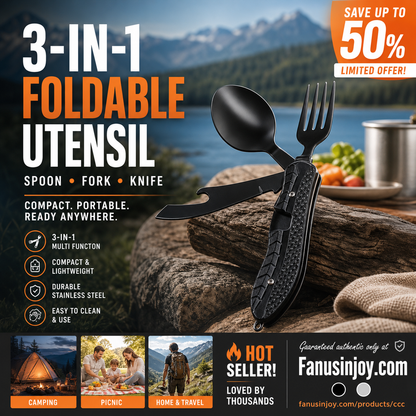 🏕️ 4-In-1 Outdoor Folding Multifunctional Tableware – Detachable Camping Utensil Set ✨
